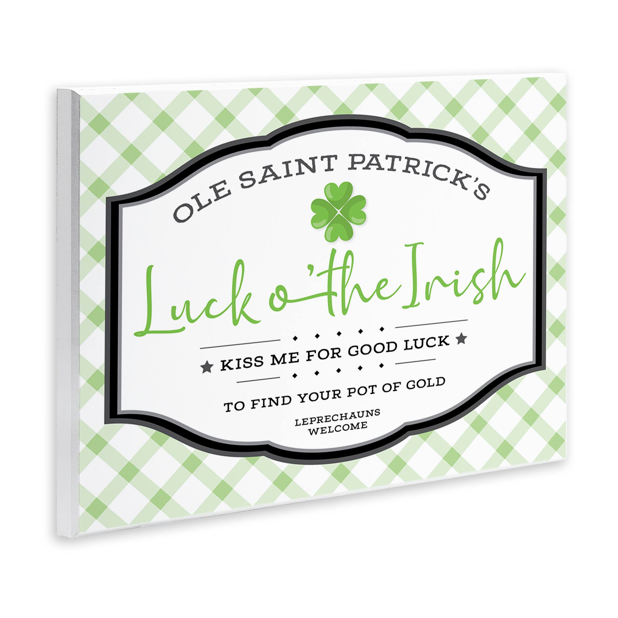 Stupell Industries Saint Patrick's Luck o'the Irish Sign Green Plaid Canvas Wall Art